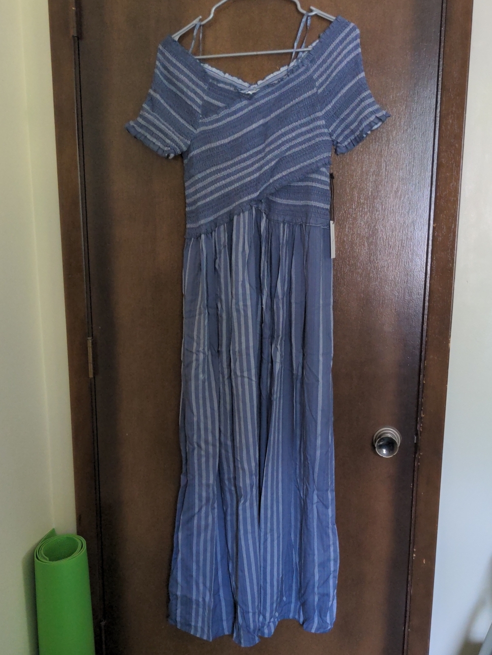 NWT Blue Striped Off-Shoulder Maxi Dress